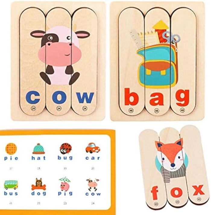 Phonic Learning Game – Montessori Wooden Word Puzzle for Kids